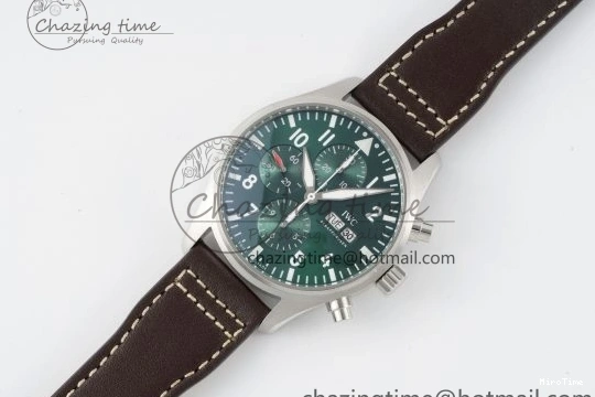 MIROTIME 0312 Bright Pilot Chrono SS AZF 1:1 Best Edition Green Dial on Brown Leather Strap A 7059